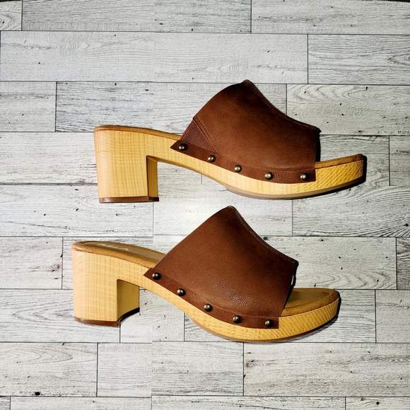 Mia Chunky Wood Bottom Open Peep Brown Casual Summer Sandals Women 9 - Picture 6 of 11